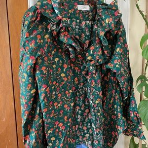 Vintage J. Crew merry mushrooms silk blouse